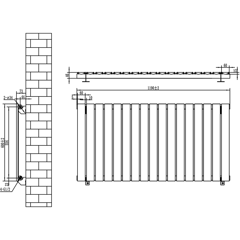 MonsterShop Flat Black Single Column Radiator and Valves 600 x 1190mm Image 5