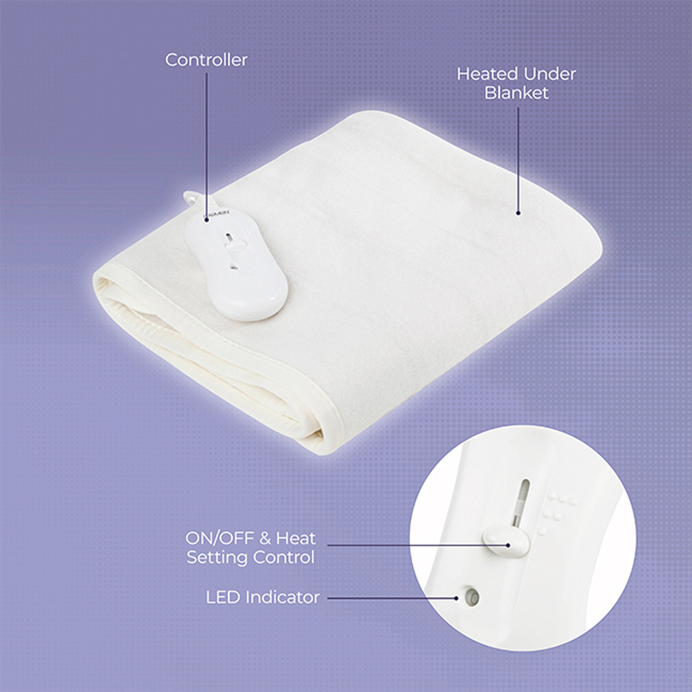 Carmen White King Size Heated Under Blanket with Controller 120 x 130cm Image 4