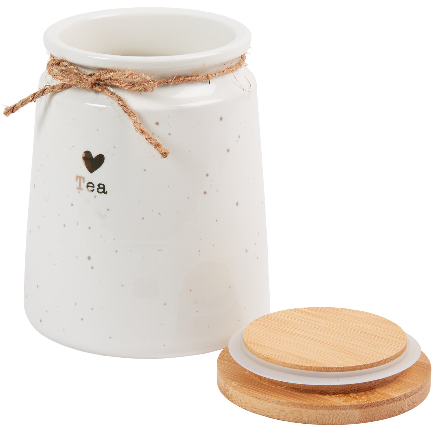 Gold Heart Canister with Bamboo Lid - White / Tea Image 2