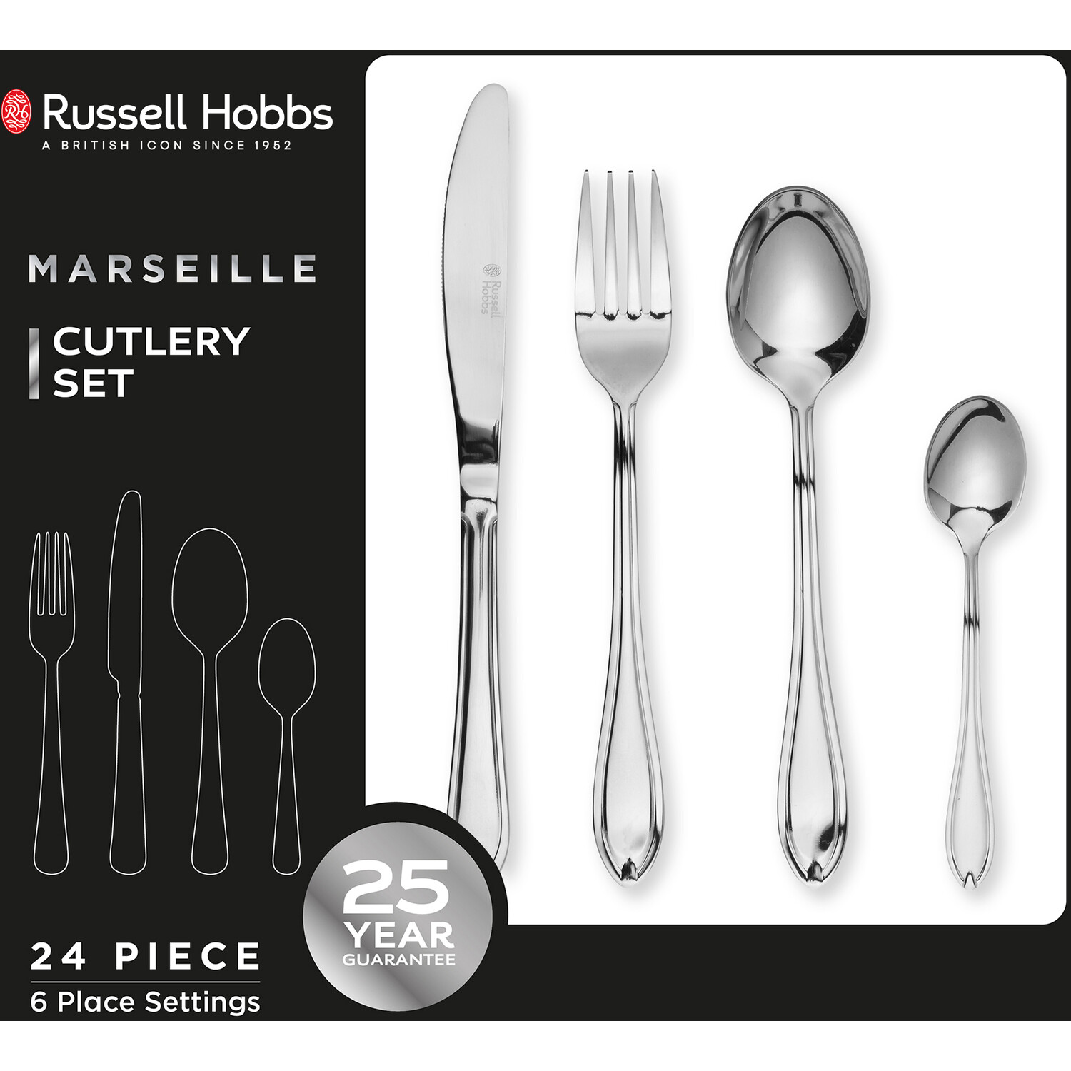 24-Piece Russell Hobbs Marseille Cutlery Set - Chrome Image 6