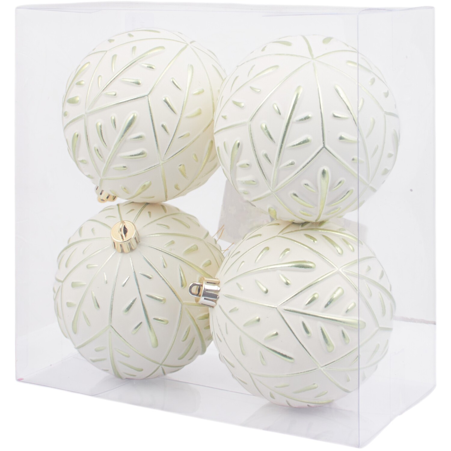Pack of 4 Leaf Embossed Baubles White Image 2