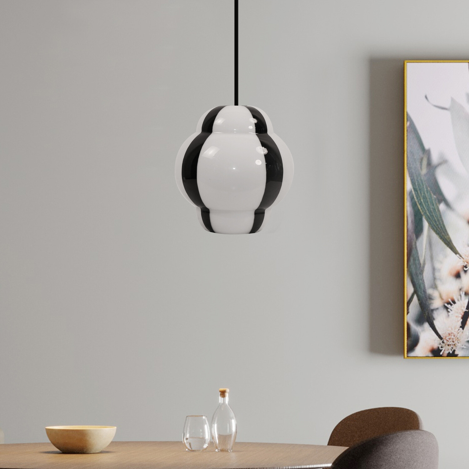 Jett Stripe Glass Pendant - White and Black Image 2