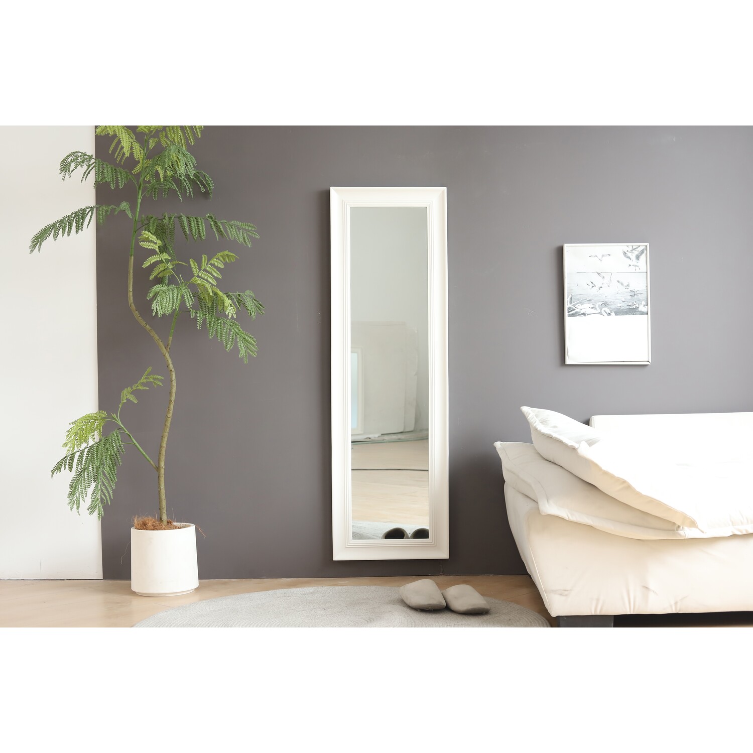 Faringdon White Framed Mirror - White / 131cm Image 2