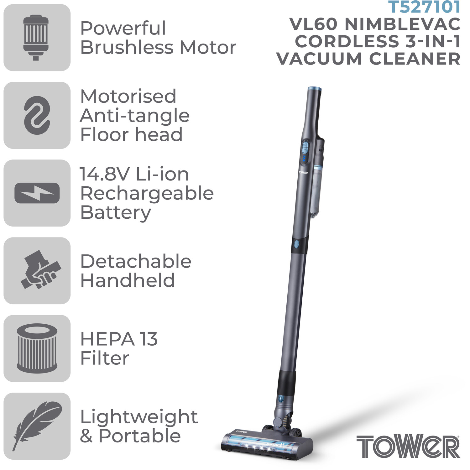 Tower Nimblevac Cordless Vacuum 14.8V 300W Image 5