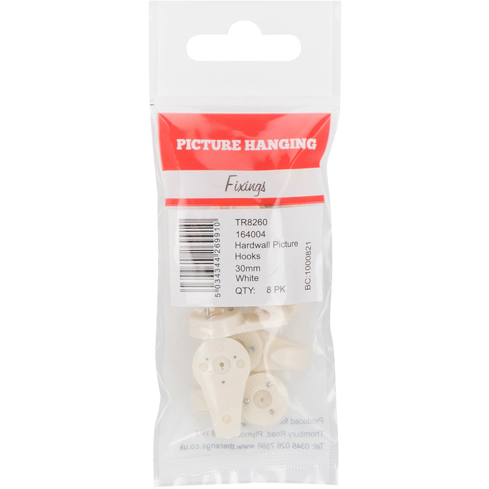 Hiatt 30mm White Hardwall Picture Hanging Hook 8 Pack Image 2