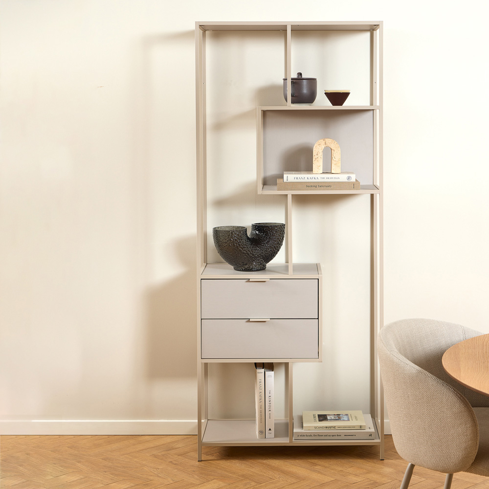 Florence Seaford 2 Drawer 4 Shelf Tall Grey Metal Bookcase Image 9
