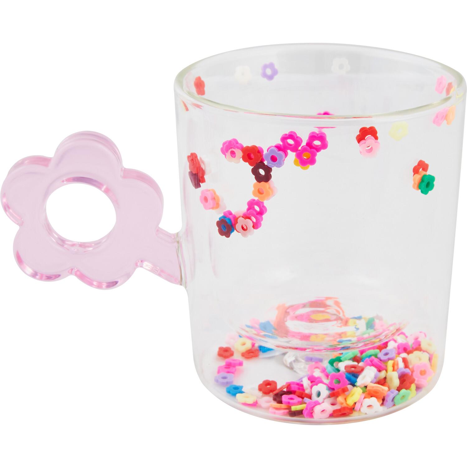 Flower Handle Glass Double wall Mug - Pink Image 2