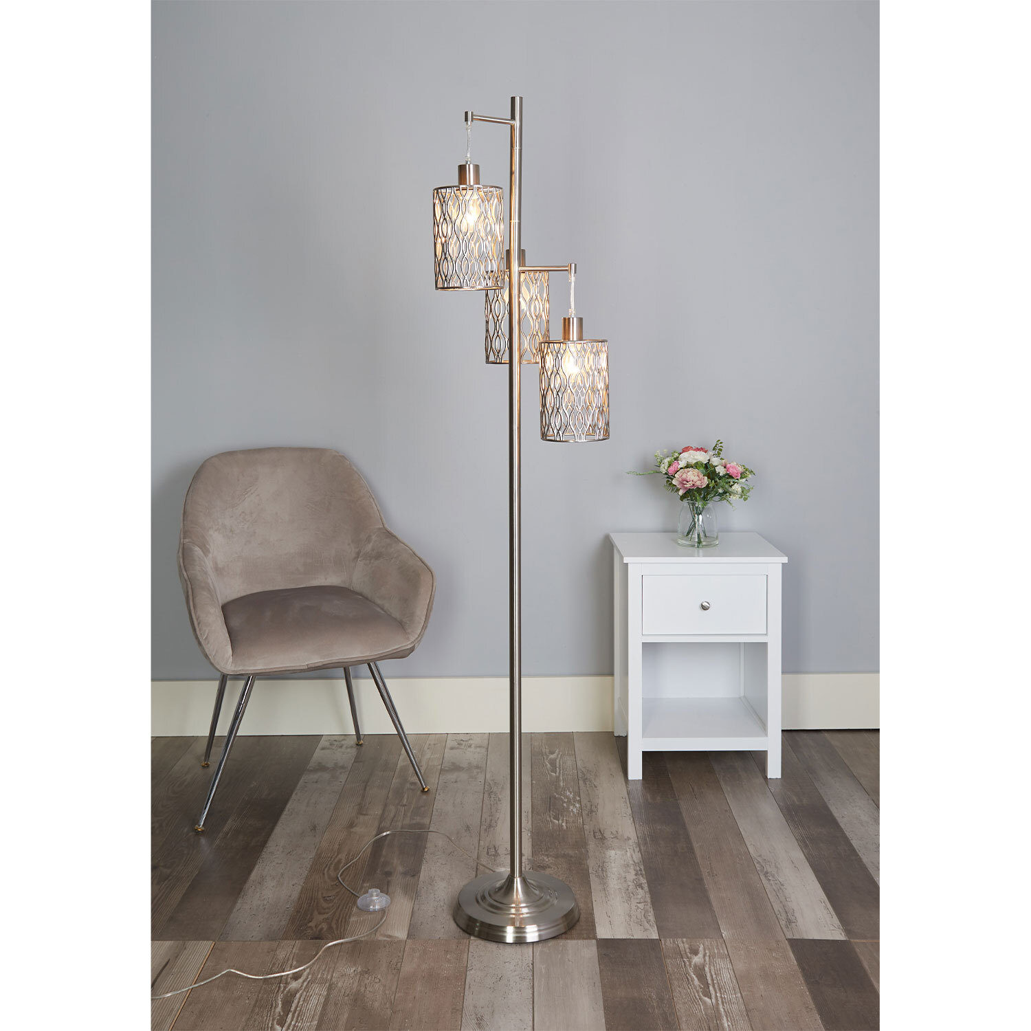Maya 3 Light Silver Metal Floor Lamp Image 3