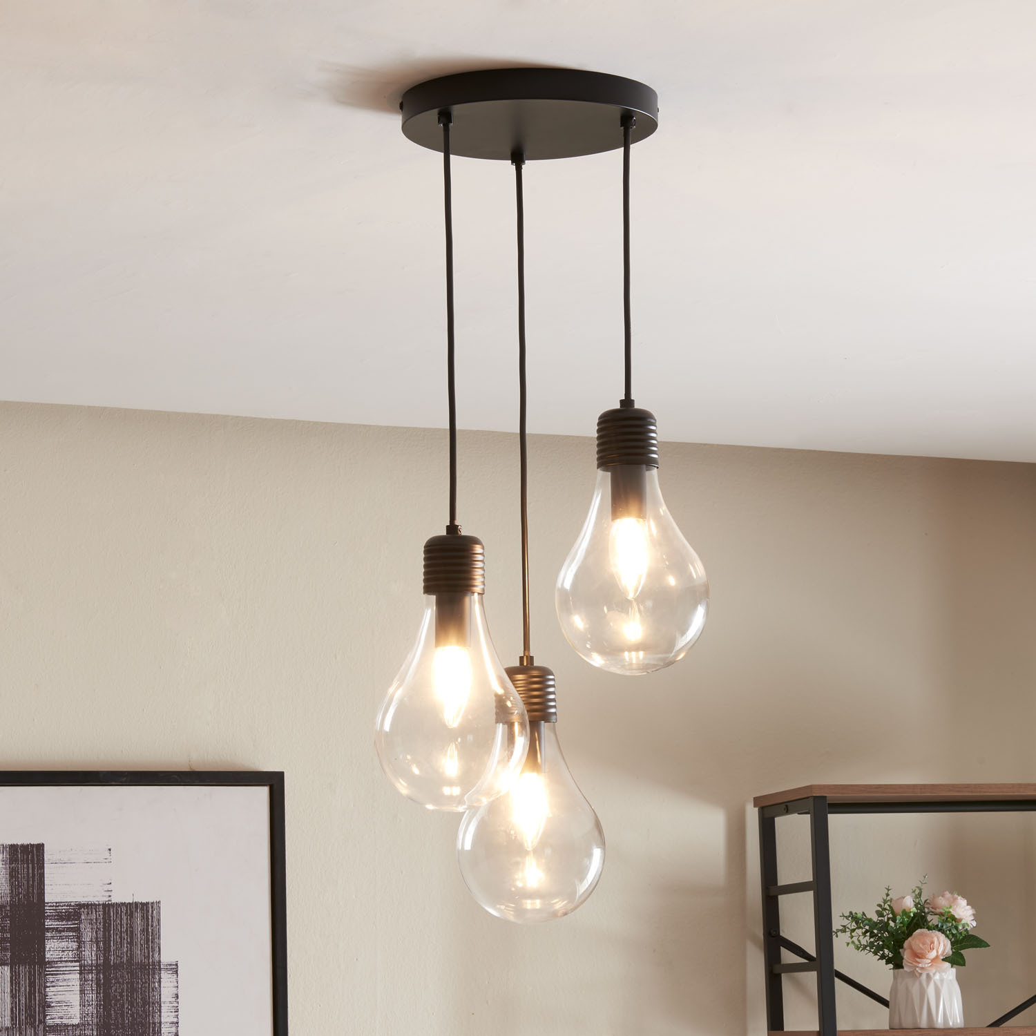 Flynn 3 Light Black Ceiling Fitting Image 2