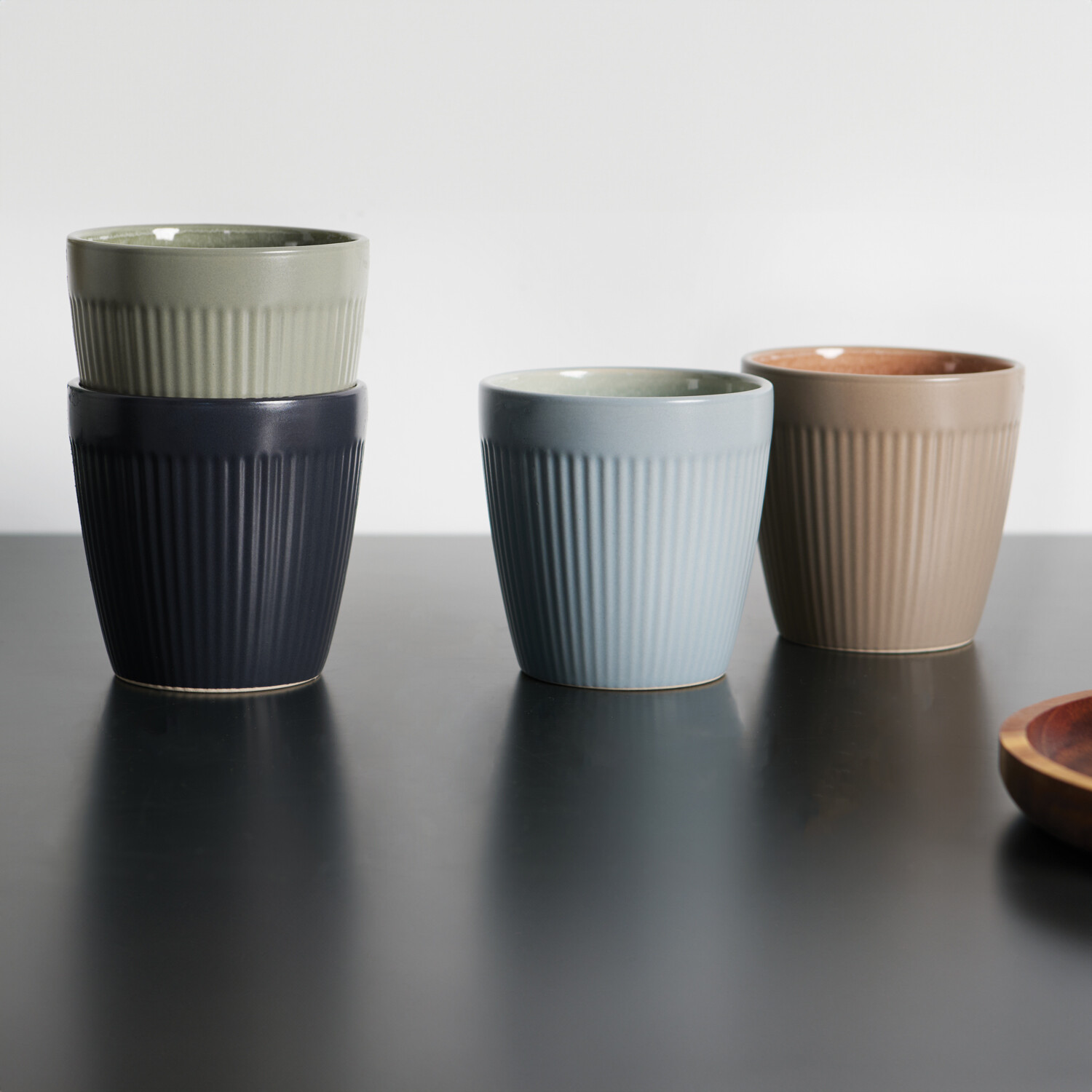 Set of 4 Matt Ribbed Mugs Multicolour Image 2