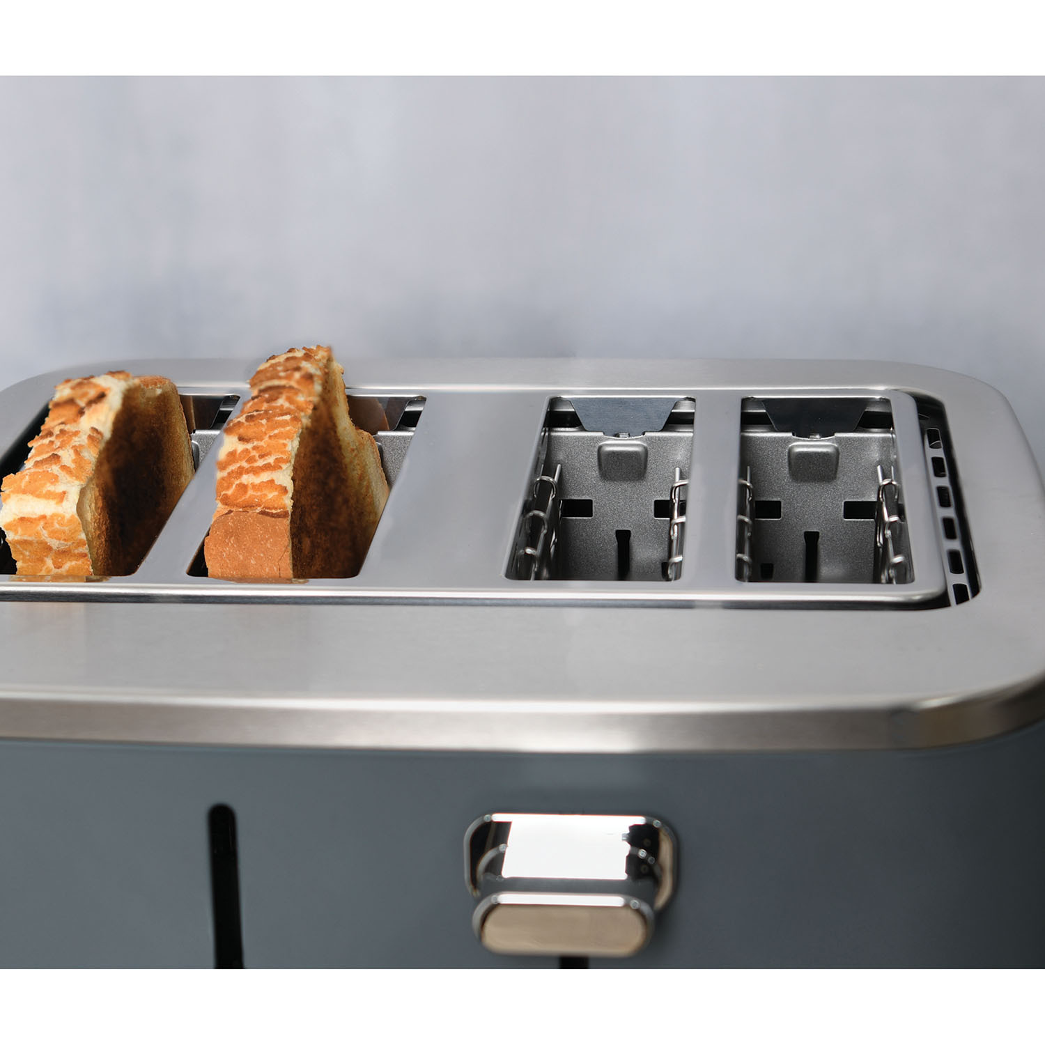 Retreat Metal 4 Slice Toaster with Lite Wood Trim - Dark Grey Image 4