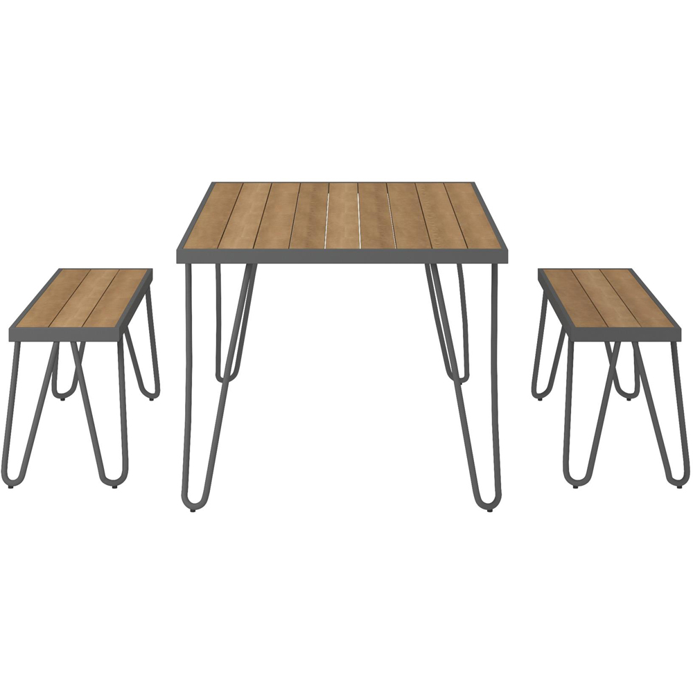 Paulette Grey Metal Frame Resin Wood Top Dining Table and Bench Set Image 2
