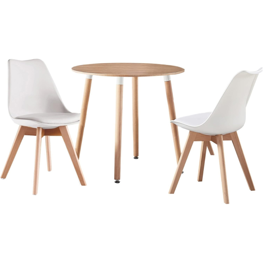Life Interiors Halo Lorenzo Oak and White Wood and Plastic 2 Seater Round Dining Set Image 2