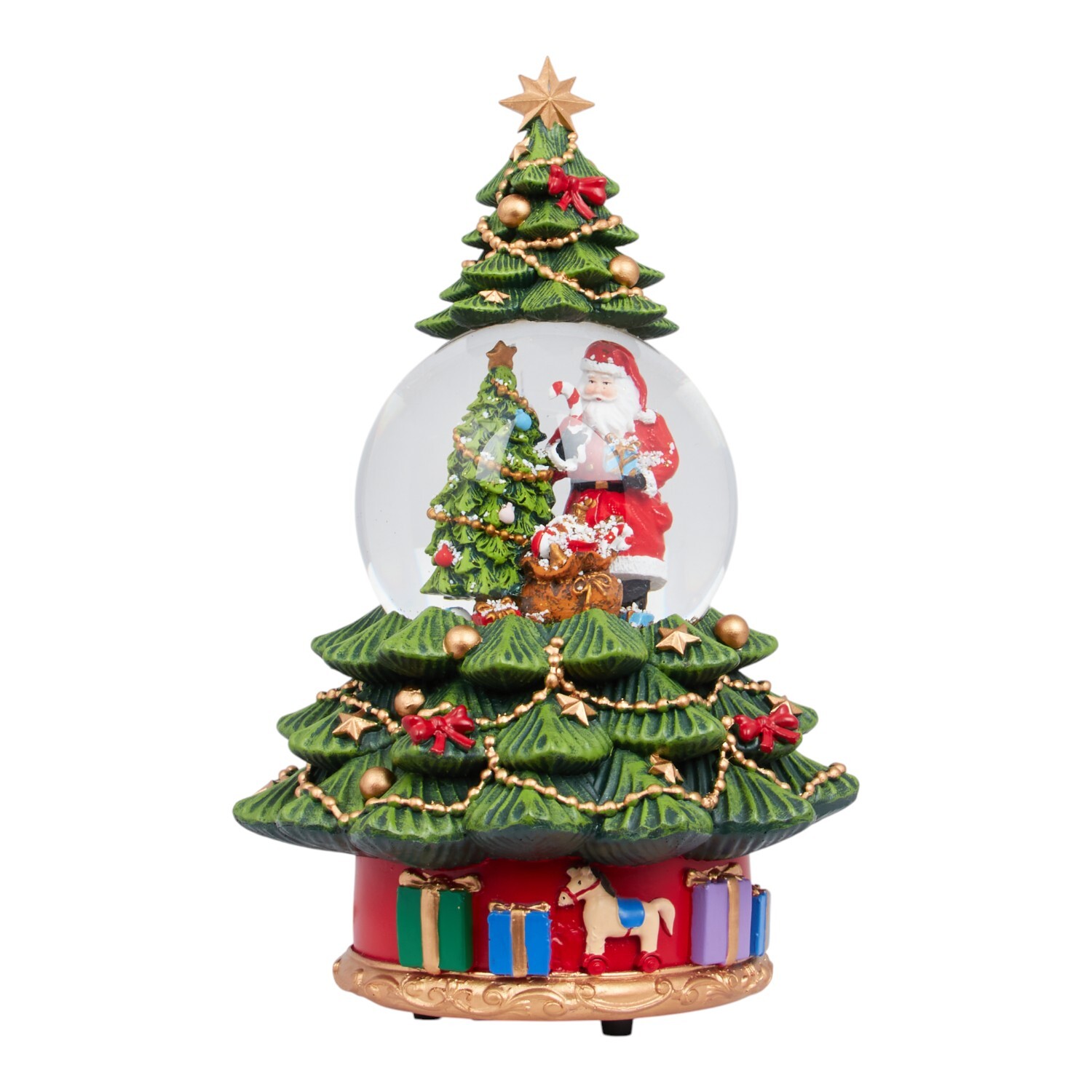 Musical Christmas Tree Santa Snow Globe Decoration Image 2