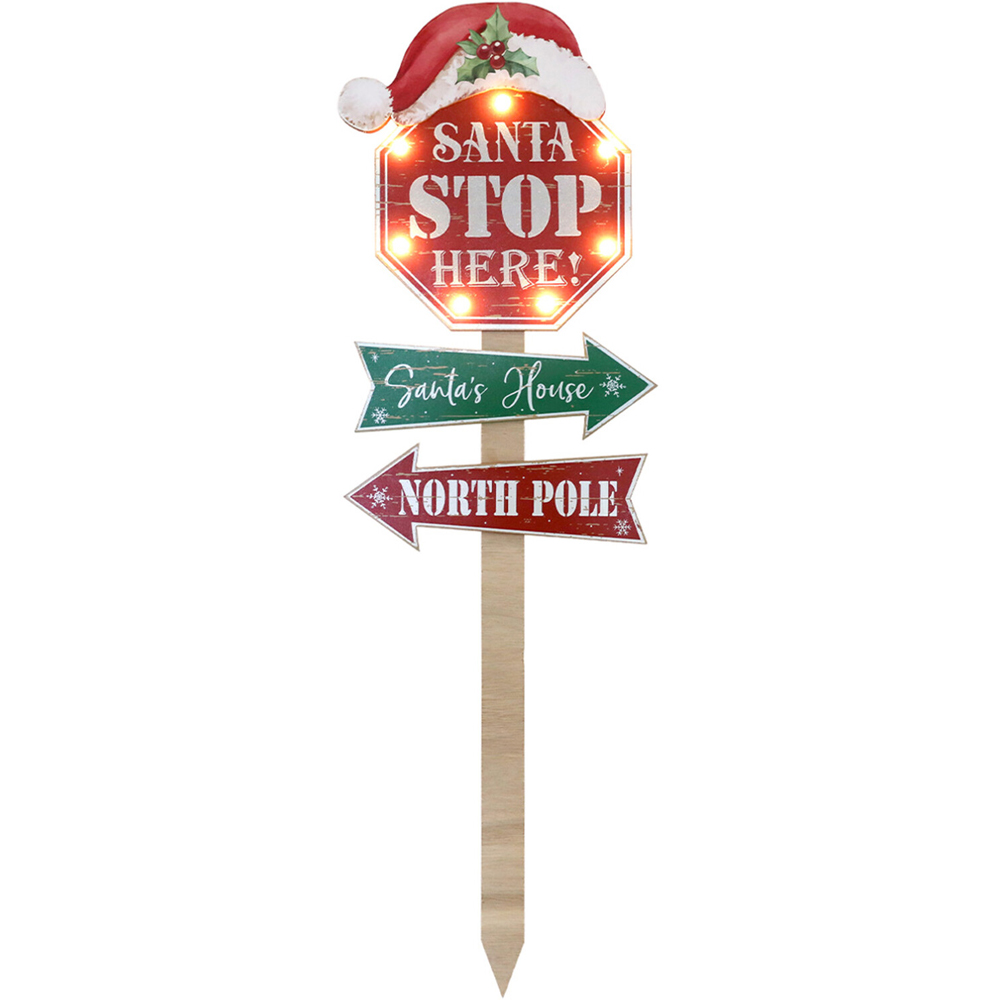 LED Santa Stop Here Stake - Red and Green Image 2