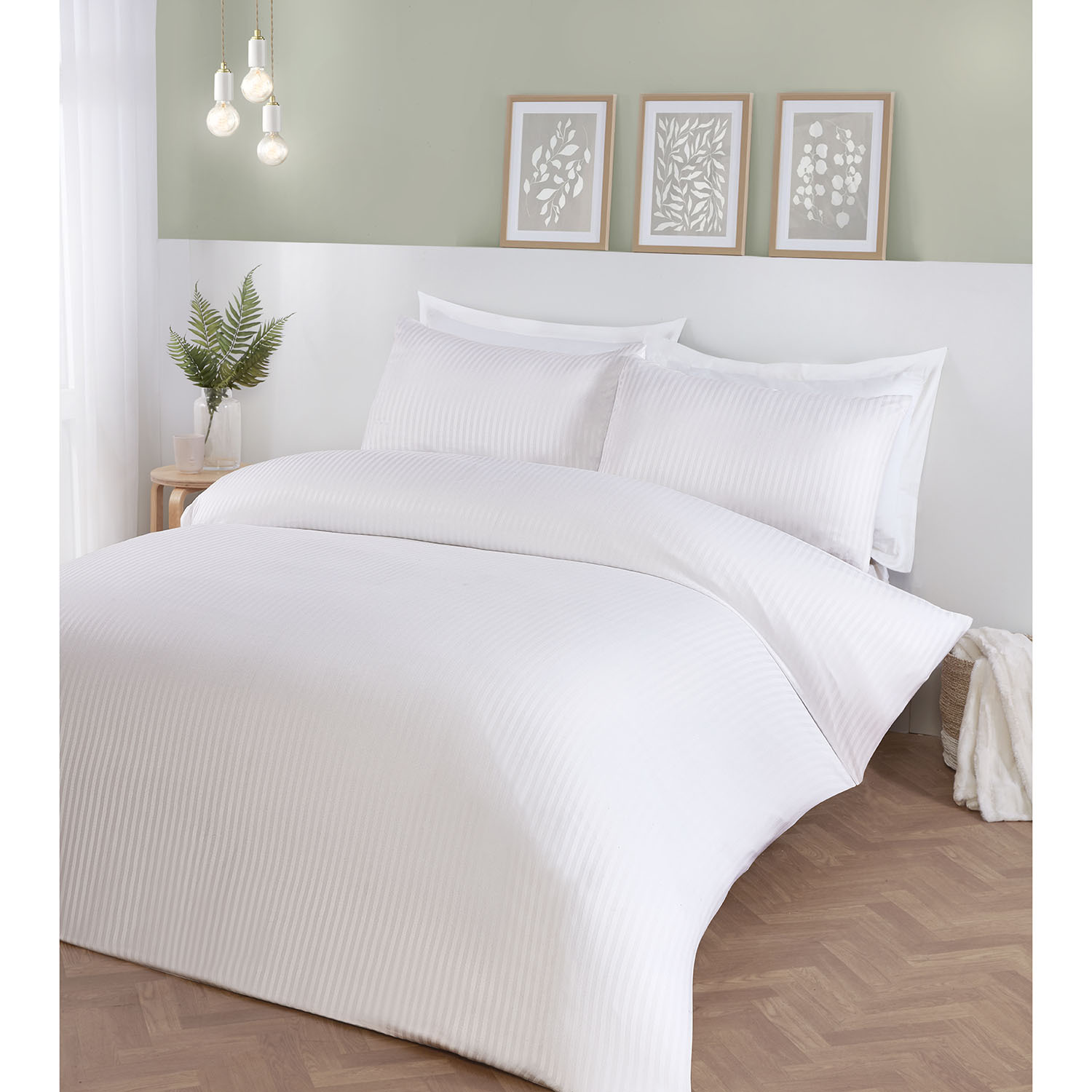 Pimlico Satin Stripe Duvet Set - White / Superking Image 2