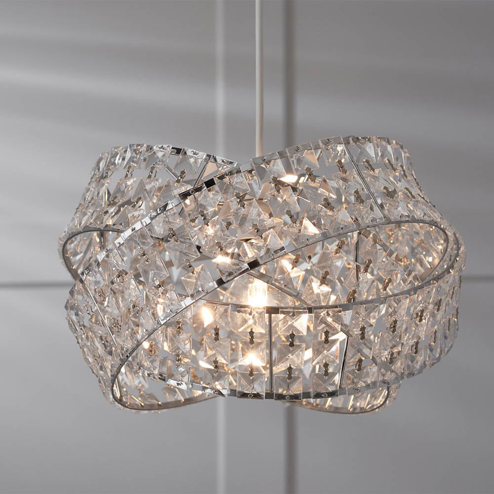 Silver Jewelled Twisted Clear Pendant Light Image 2
