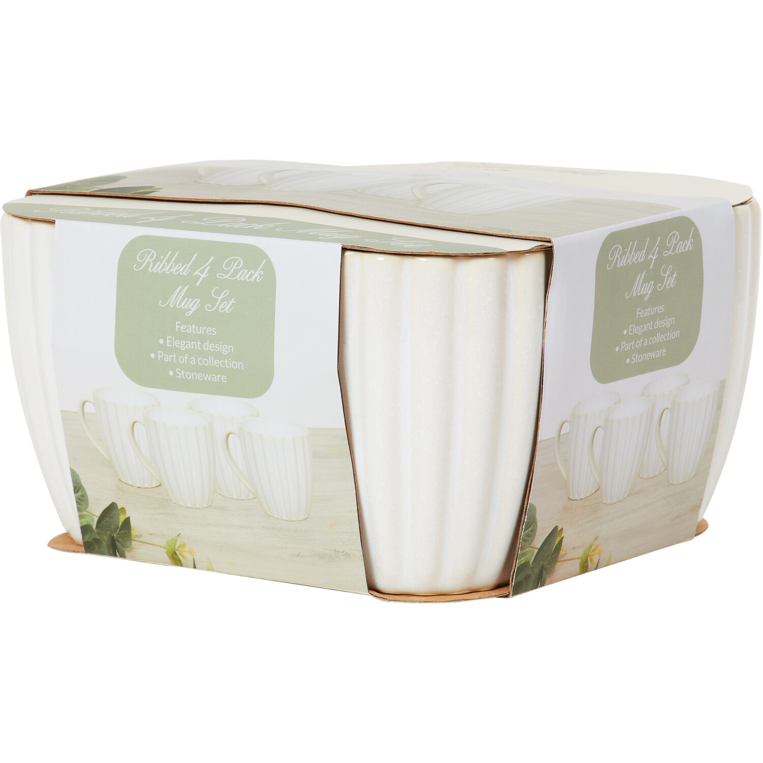 Pack of 4 Ribbed Mugs - White Image 2