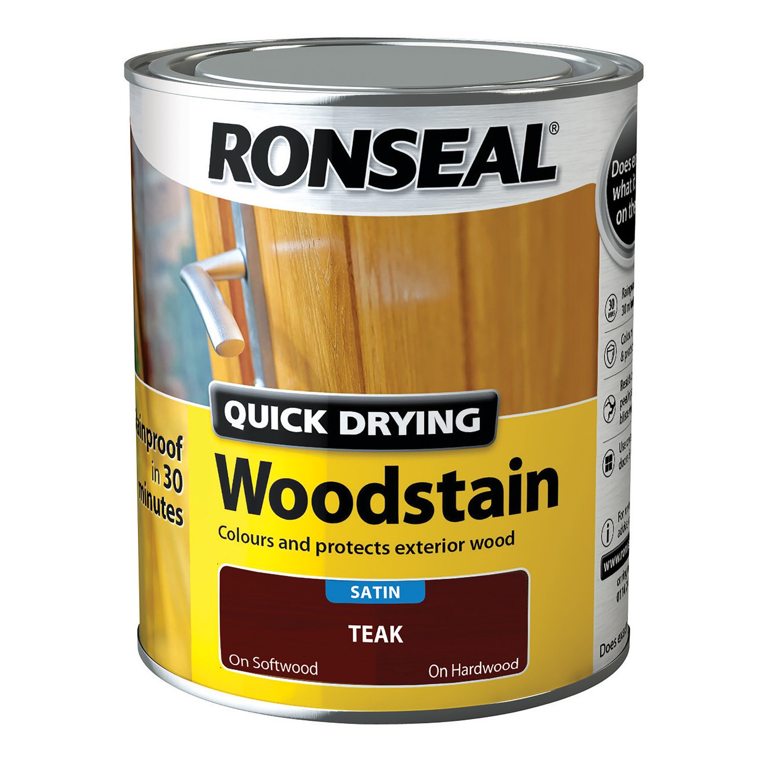 Ronseal Quick Drying Satin Wood Stain - Teak / 750ml Image 2