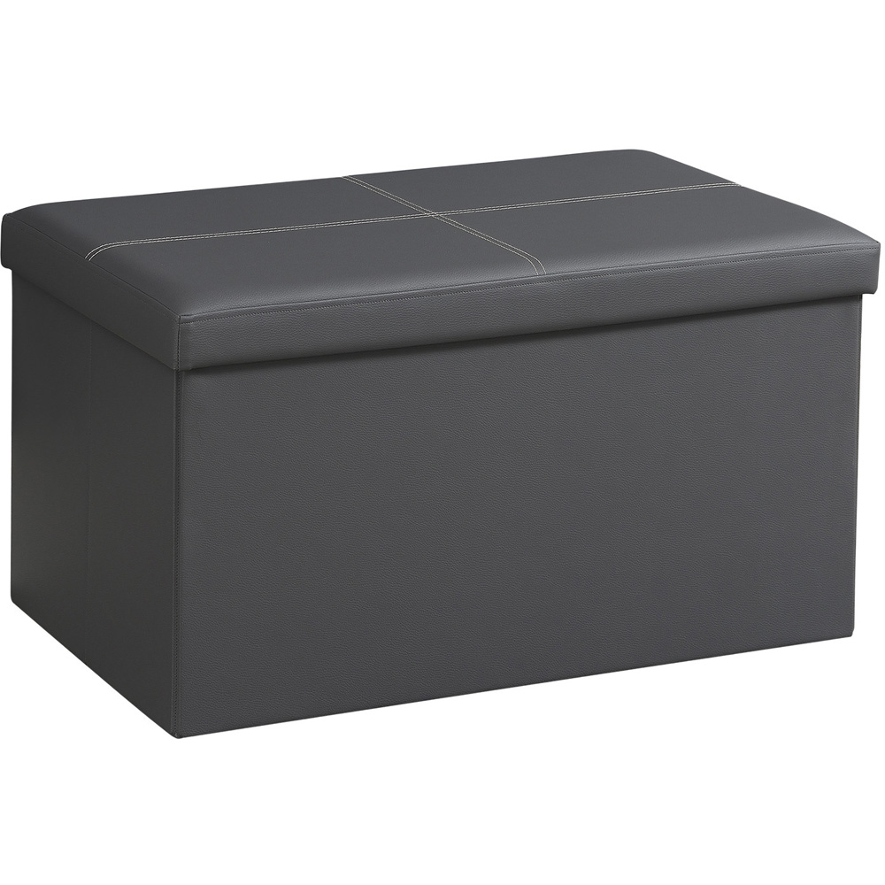 Seville Grey Leather Storage Trunk Image 2