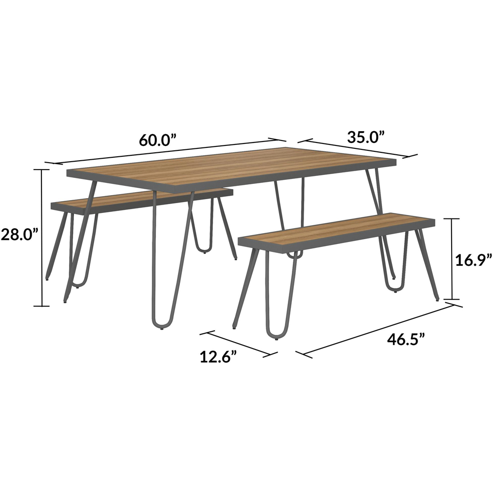 Paulette Grey Metal Frame Resin Wood Top Dining Table and Bench Set Image 8