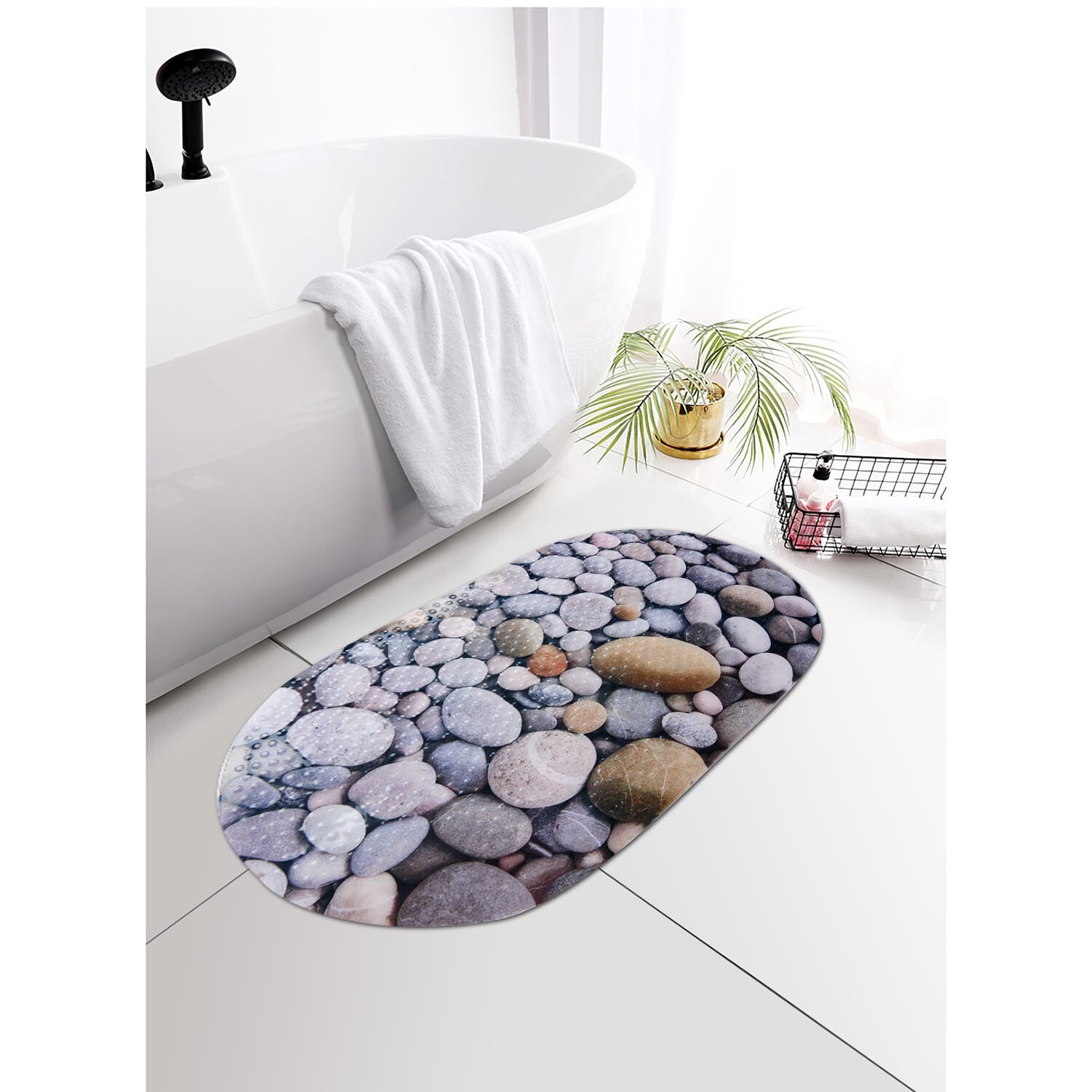 Pebbles PVC Bath Mat - Grey Image 2