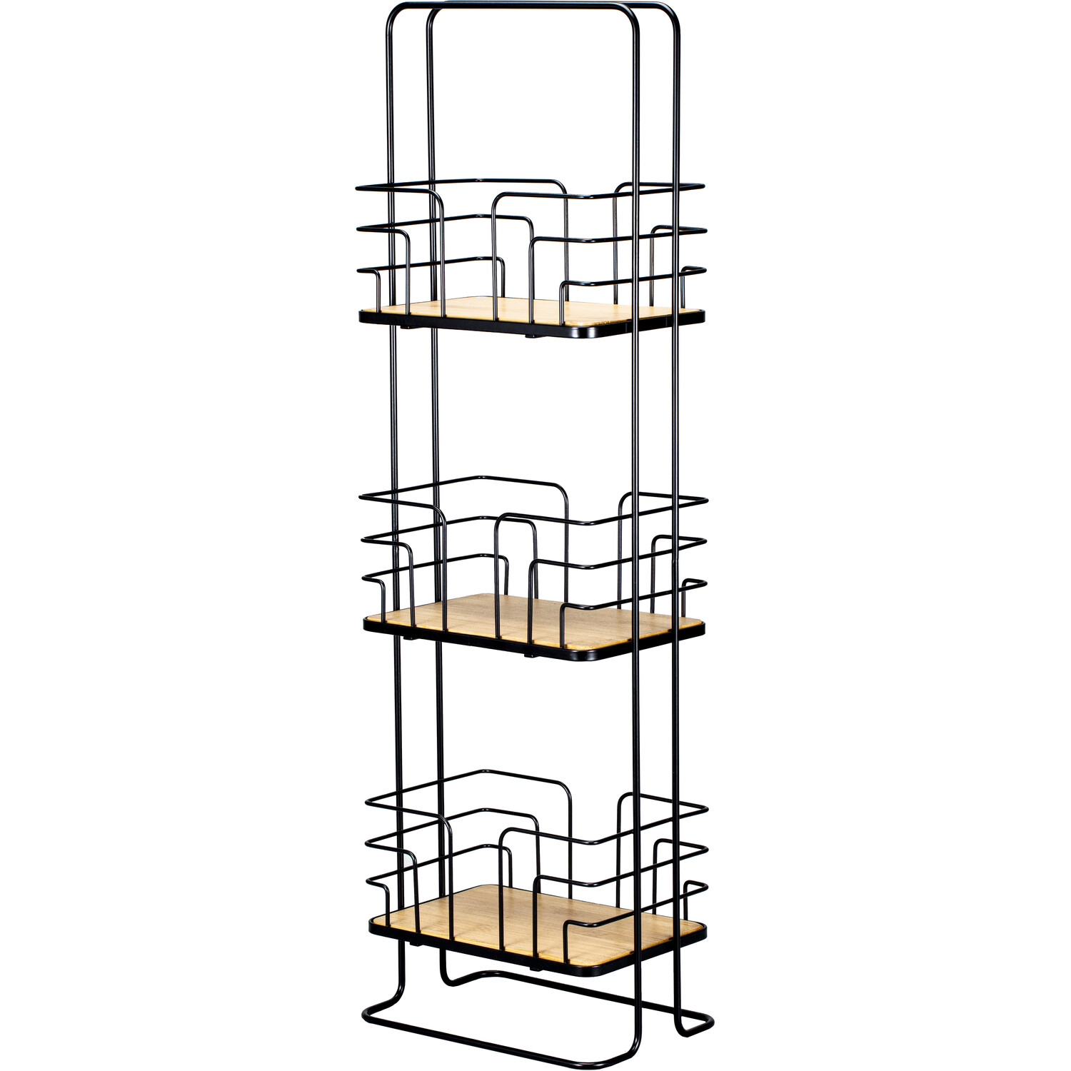 3 Shelf Black Wire Bamboo Bathroom Caddy Image 2