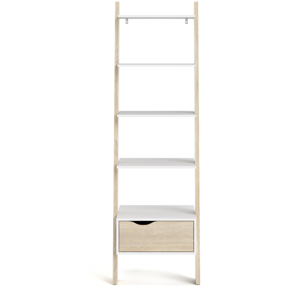 Furniture To Go Oslo White and Oak Single Drawer 5 Shelf Leaning Bookcase Image 6
