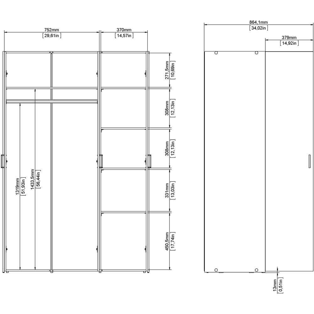 Furniture To Go Space White 1750 3 Door Wardrobe Image 8