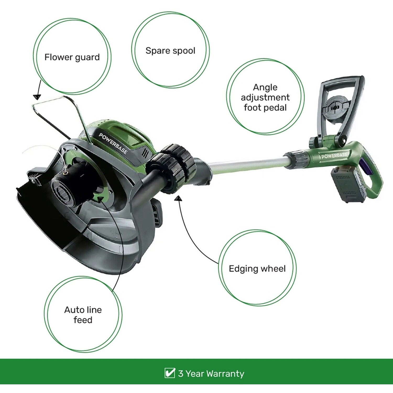 Powerbase 20V 30cm Green Cordless Grass Trimmer Image 5