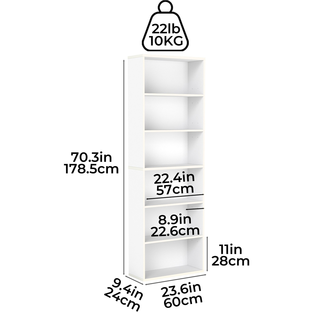 Levede White 6-Tier Slim Bookshelf Image 9