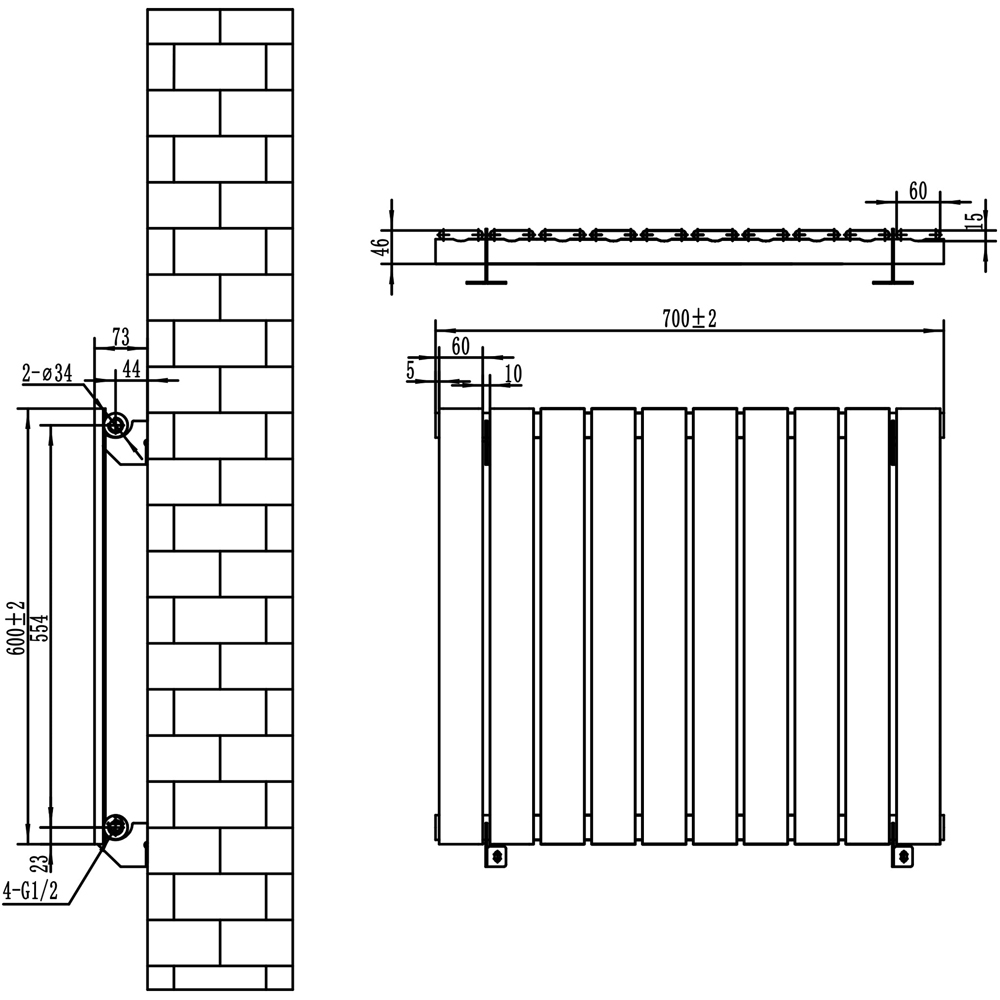 MonsterShop Flat Black Single Column Radiator and Valves 600 x 700mm Image 5