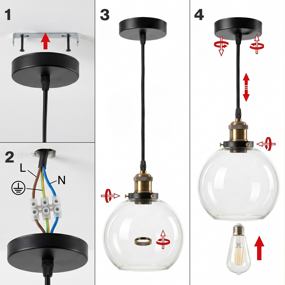 Emitto Retro Industrial Glass Shade Pendant Ceiling Light Image 6
