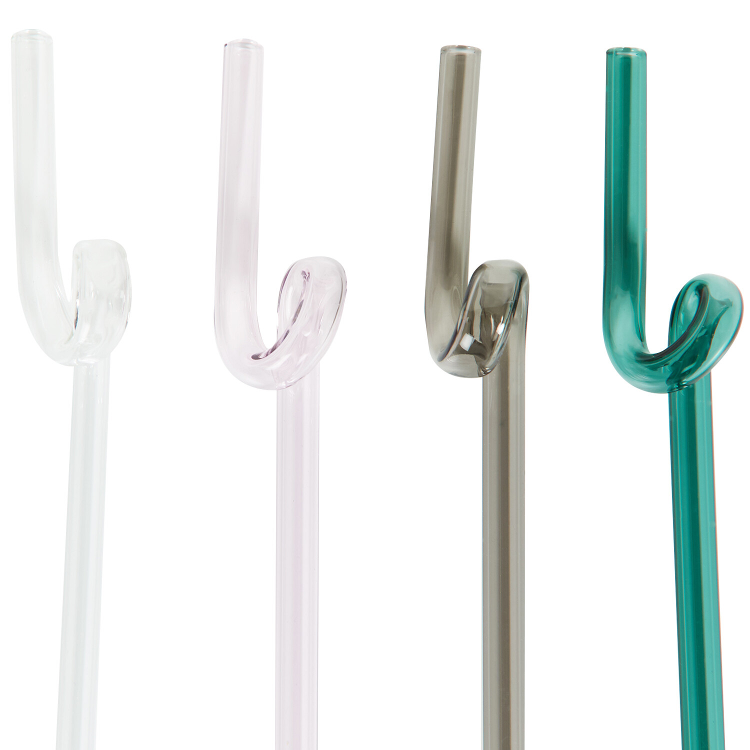 Set of 4 Swirly Coloured Borosilicate Glass Straws - Multicolour Image 2