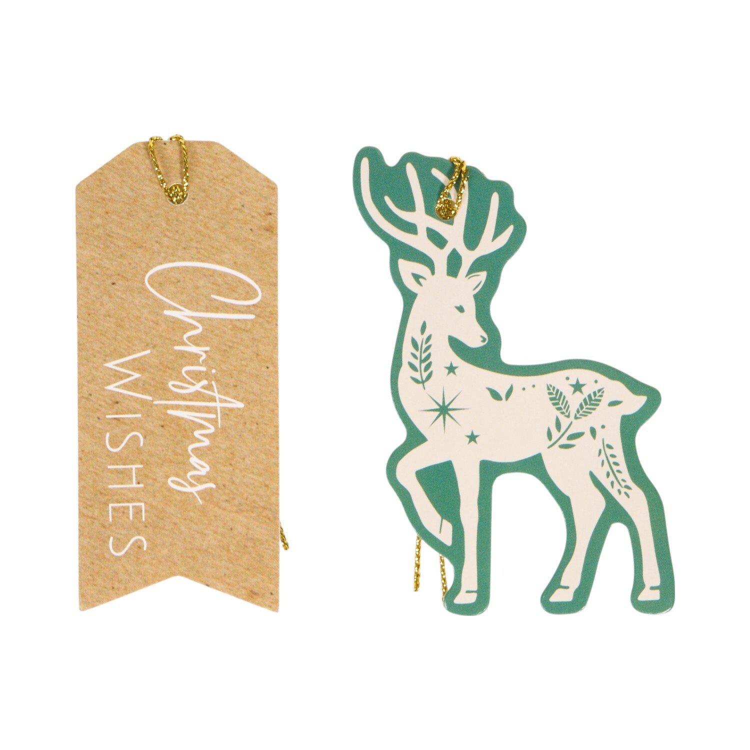 Pack of 12 Reindeer Kraft Gift Tags Green Image 2