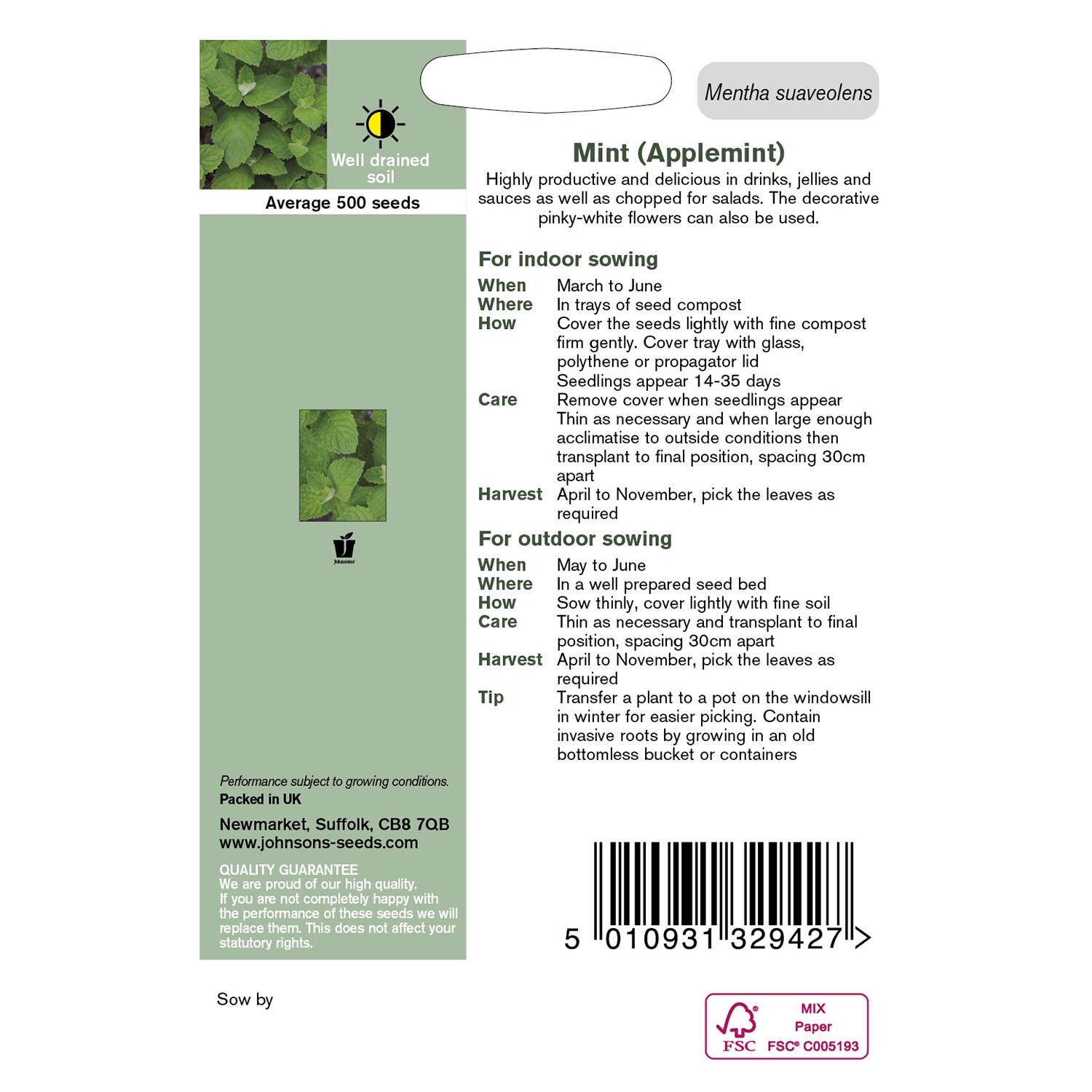 Johnsons Applemint Mint Herb Seeds Image 3