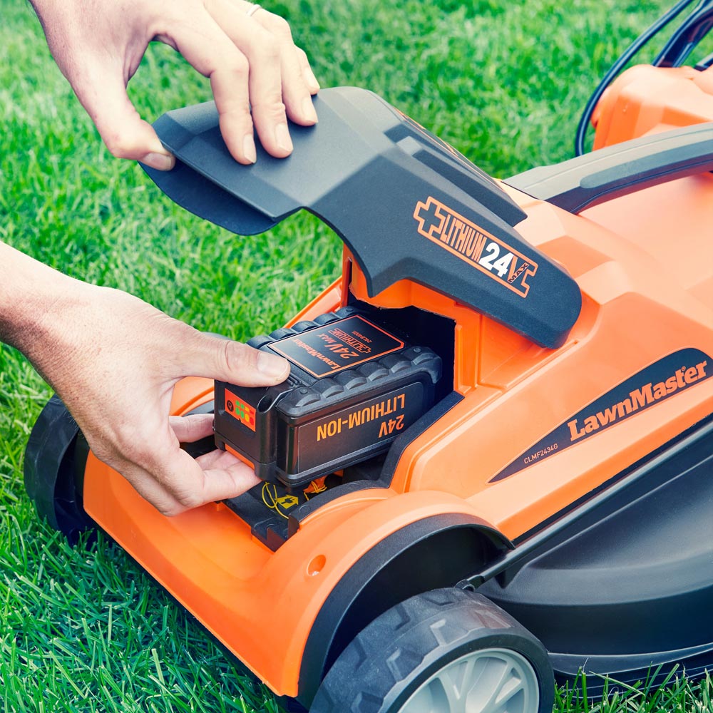 LawnMaster MFGT COMBO 24V Hand Propelled 34cm Rotary Battery Lawn Mower with Line Trimmer Image 3