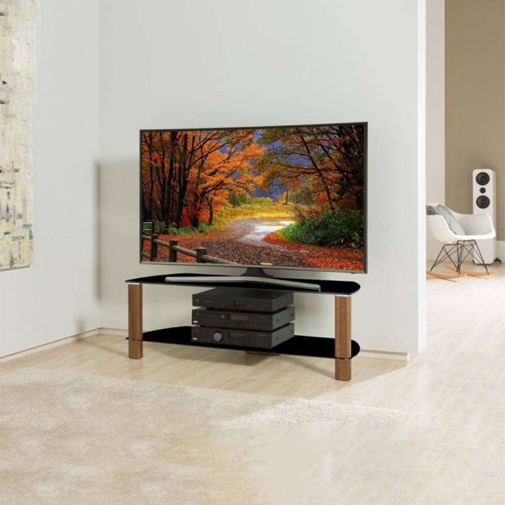 Alphason Century Walnut and Black Glass TV Stand for 55 inch Image 3