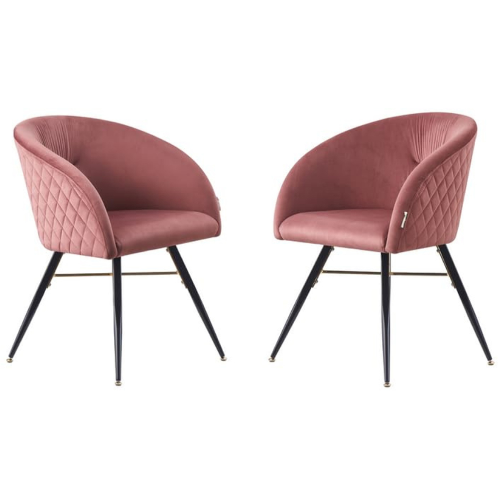 Life Interiors Vittorio Pink Velvet Upholstered Dining Chair Set of 2 Image 5