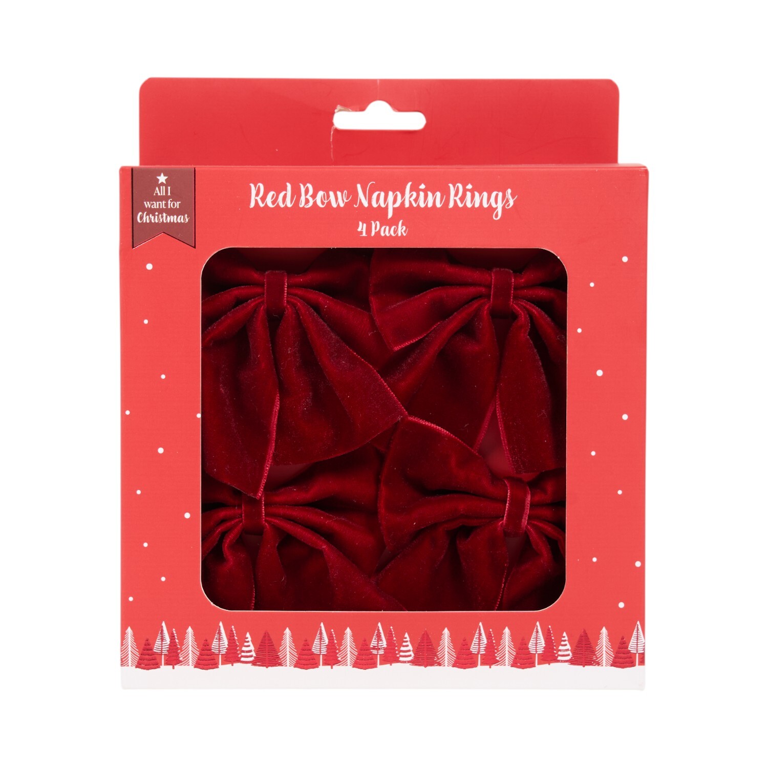 Pack of 4 Bow Napkin Rings Red Image 2