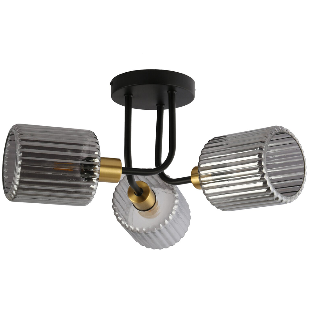 Roman 3 Arm Flush Ceiling Fitting Smoked Black Image 1