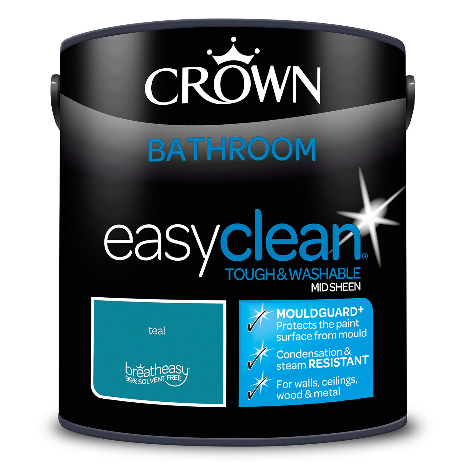Crown Easyclean Mid Sheen Bathroom Paint - Teal / 2.5l Image 9