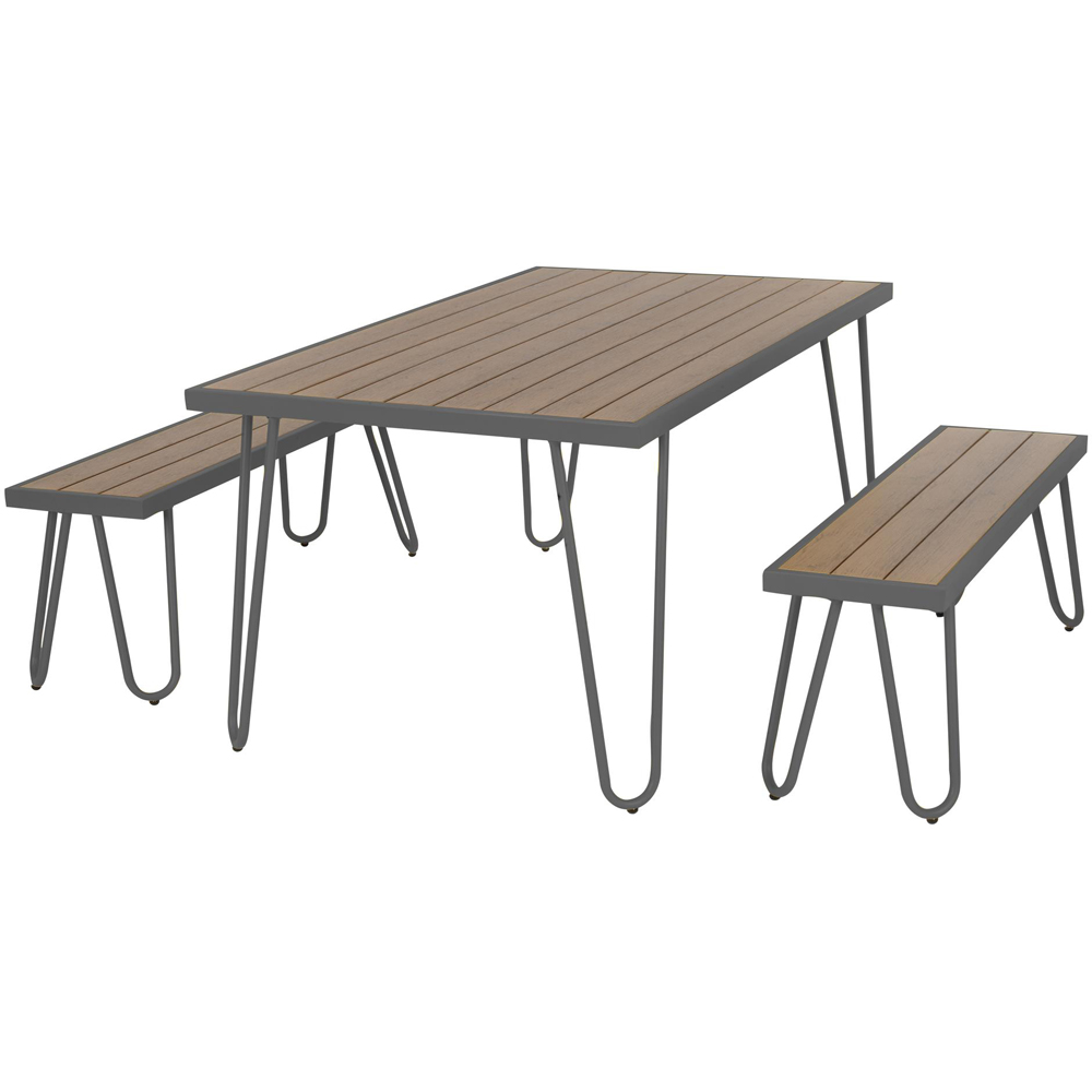 Paulette Grey Metal Frame Resin Wood Top Dining Table and Bench Set Image 3