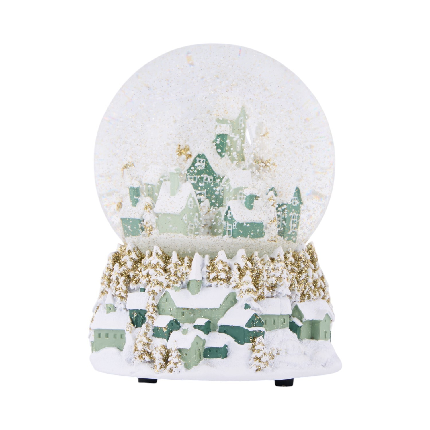 Village Scene Musical Snow GlobeWhite and Green Image 6