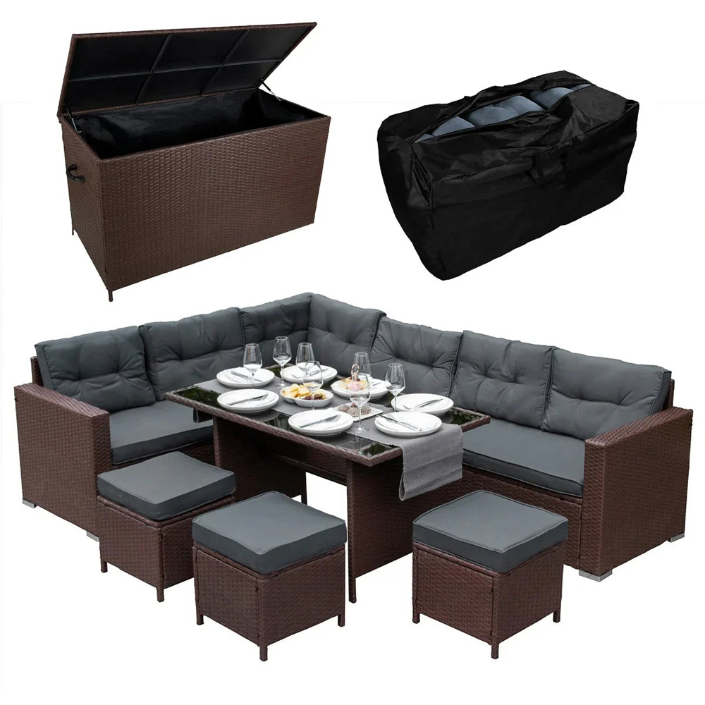 Jardi Brown Rattan 9 Seater Garden Corner Lounge Set with Storage Box 582L Image 2