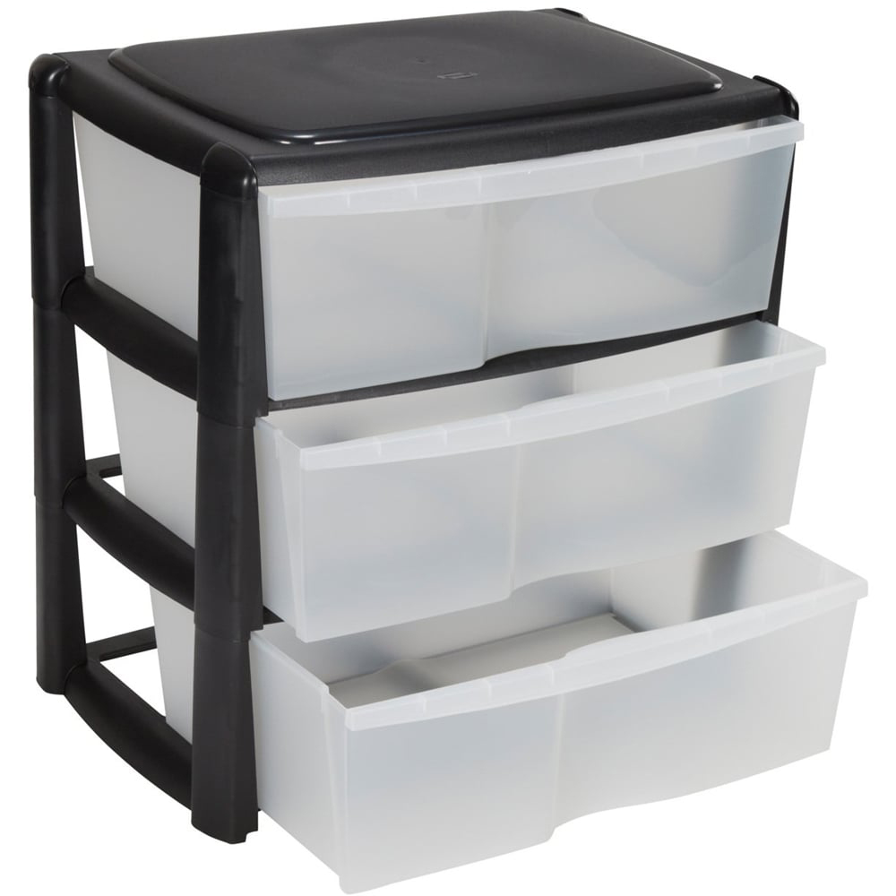 Black 3 Drawer Wide Storage Unit Image 3