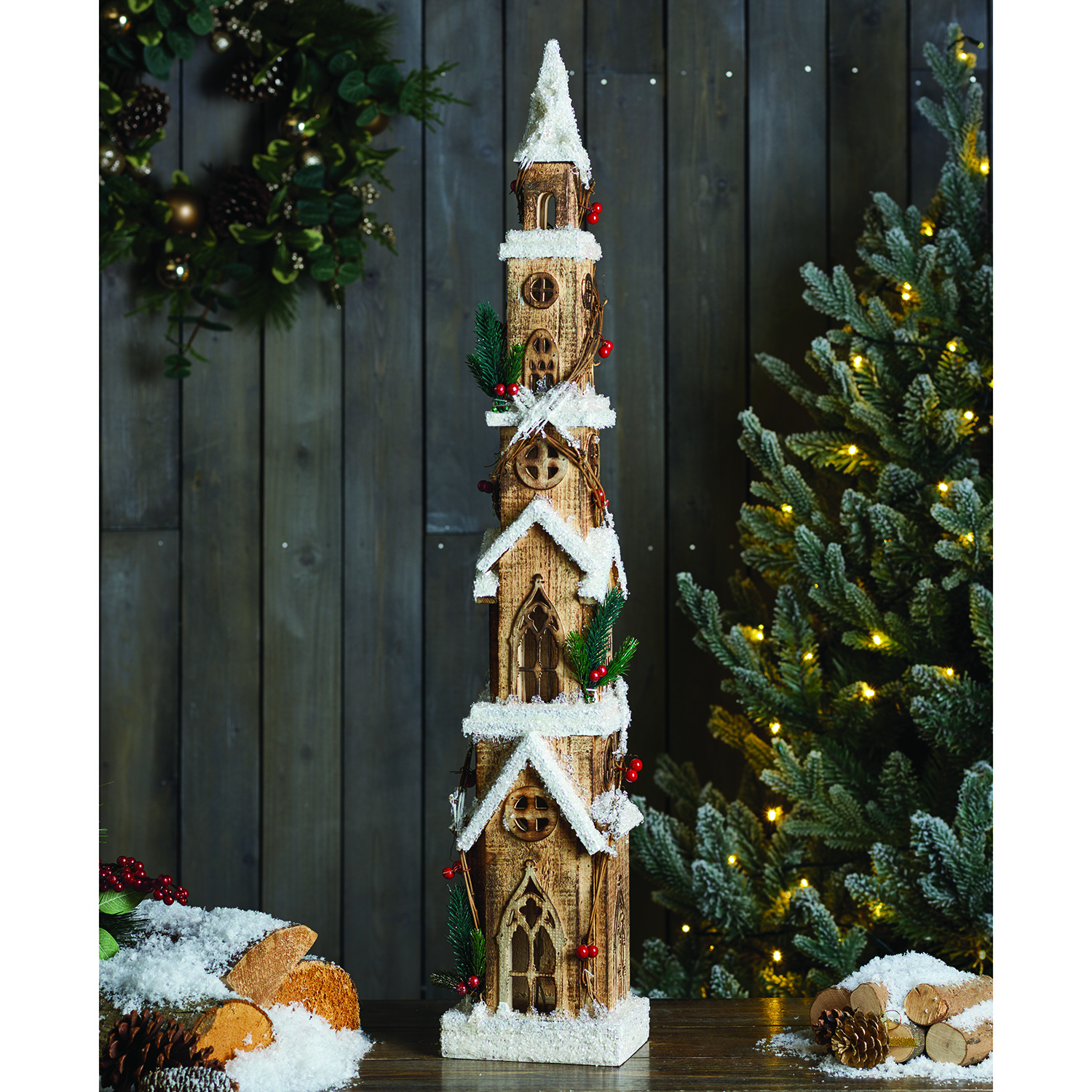 Alpine Lodge 30 LED Iced Snowy Spire Ornament Image 2