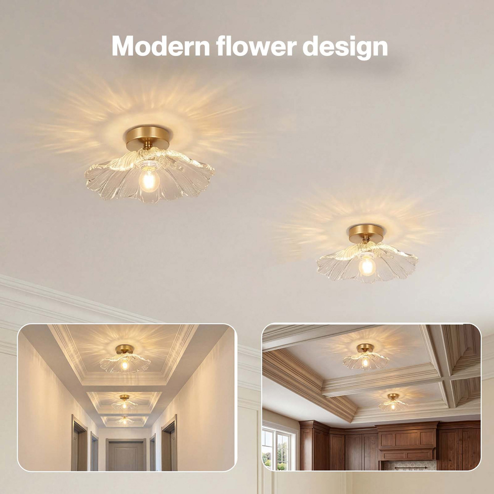 Emitto Clear Glass Fixture Flower Chandelier Flush Mount Ceiling Light 2 Pack Image 3
