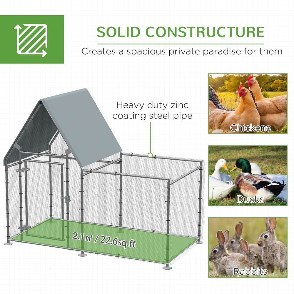PawHut Walk In Chicken Run Large Outdoor Chicken Cage Coop w/ Cover 2 x 1 x 1.7m Image 8