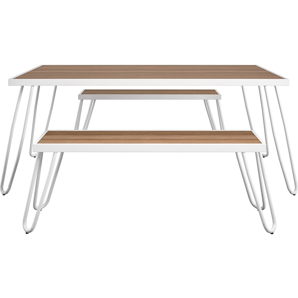 Paulette White Metal Frame Resin Wood Top Dining Table and Bench Set Image 3